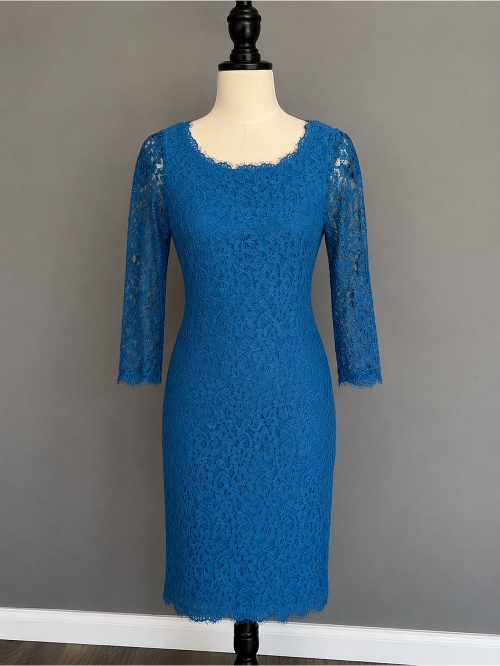 Diane von Furstenberg Zarita Lace Sheath Dress Teal Blue Size 6
